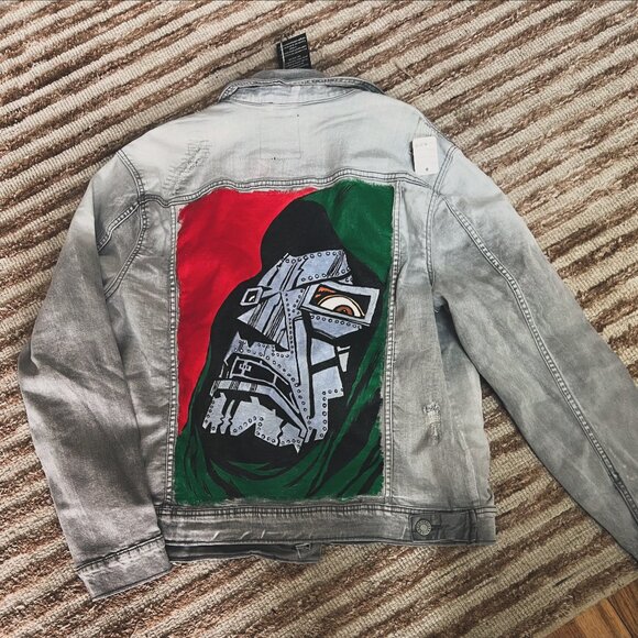 Retro Dr. Doom Men's XRay Hand Painted Denim Jacket - Picture 1 of 4